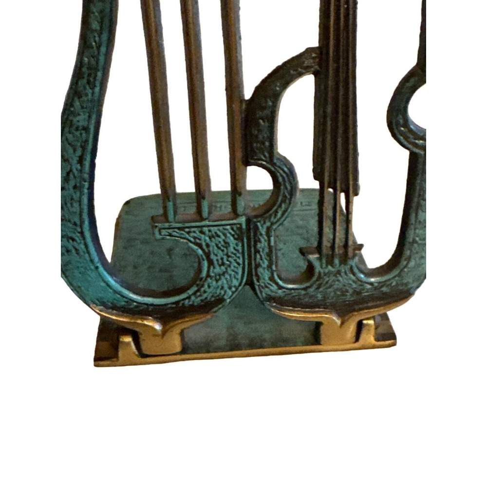 Vintage‎ Brass Musical Bookend Green Verdigris Lyre Violin Made in Israel No 474 - Picture 2 of 7